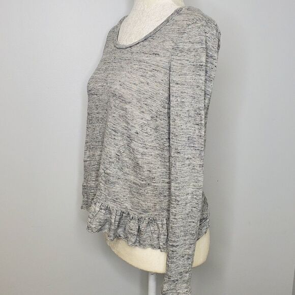REBECCA TAYLOR linen top heathered gray long sleeve jersey ruffle shirt XS - Picture 3 of 7